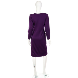 1980s Yves Saint Laurent Purple Dress with Large Patch Pockets and Zip Front
