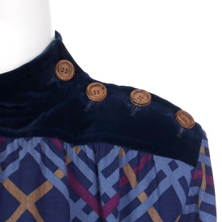 1980s Yves Saint Laurent Plaid Wool Dress w Wood Buttons