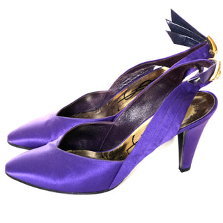1985 Yves Saint Laurent Documented Purple Satin Rhinestone Slingback YSL Shoes Sz 8M