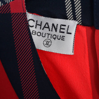 1985 Chanel Boutique Red and Plaid vintage skirt suit label