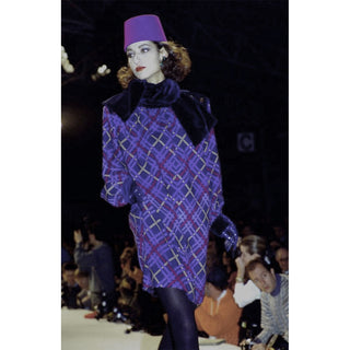 1980s Yves Saint Laurent Plaid Wool Dress on the Runway