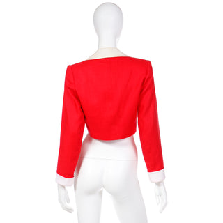 1986 Yves Saint Laurent Red & White LInen Cropped YSL Jacket Runway documented