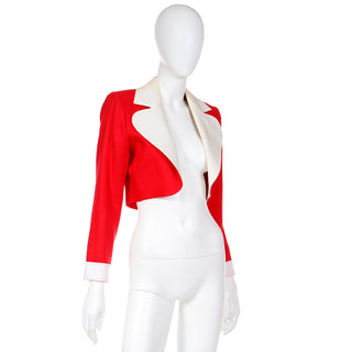 1986 Yves Saint Laurent Red & White LInen Cropped YSL Jacket Made in France