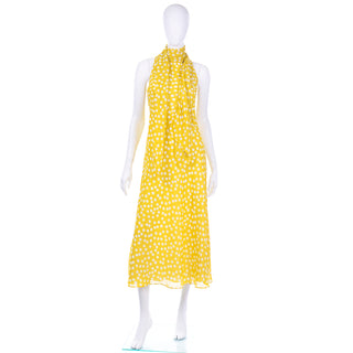 Vintage Chetta B Yellow & White Print 1990s Dress with Attached Scarf