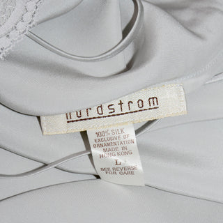 1970s Nordstrom Silver Grey Silk Chemise w/ Lace Neckline M/L