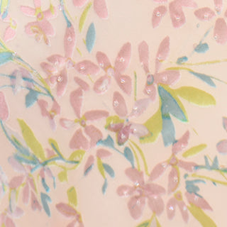 1990s Beaded Pink Floral Evening Bias Cut Slip Dress w Handkerchief Hem pastel