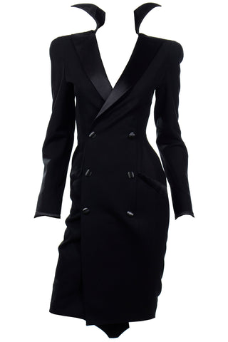 Thierry Mugler Vintage Black Evening Dress or Coat W Stand Up Collar