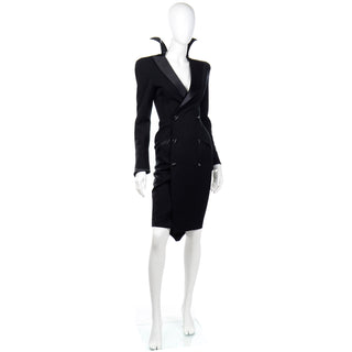Rare Thierry Mugler Vintage Black Evening Dress or Coat W Stand Up Collar