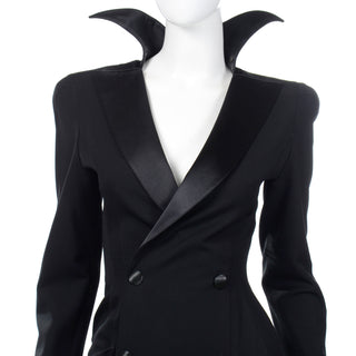 Thierry Mugler Vintage Black Evening Dress or Coat W Stand Up Collar Pointed