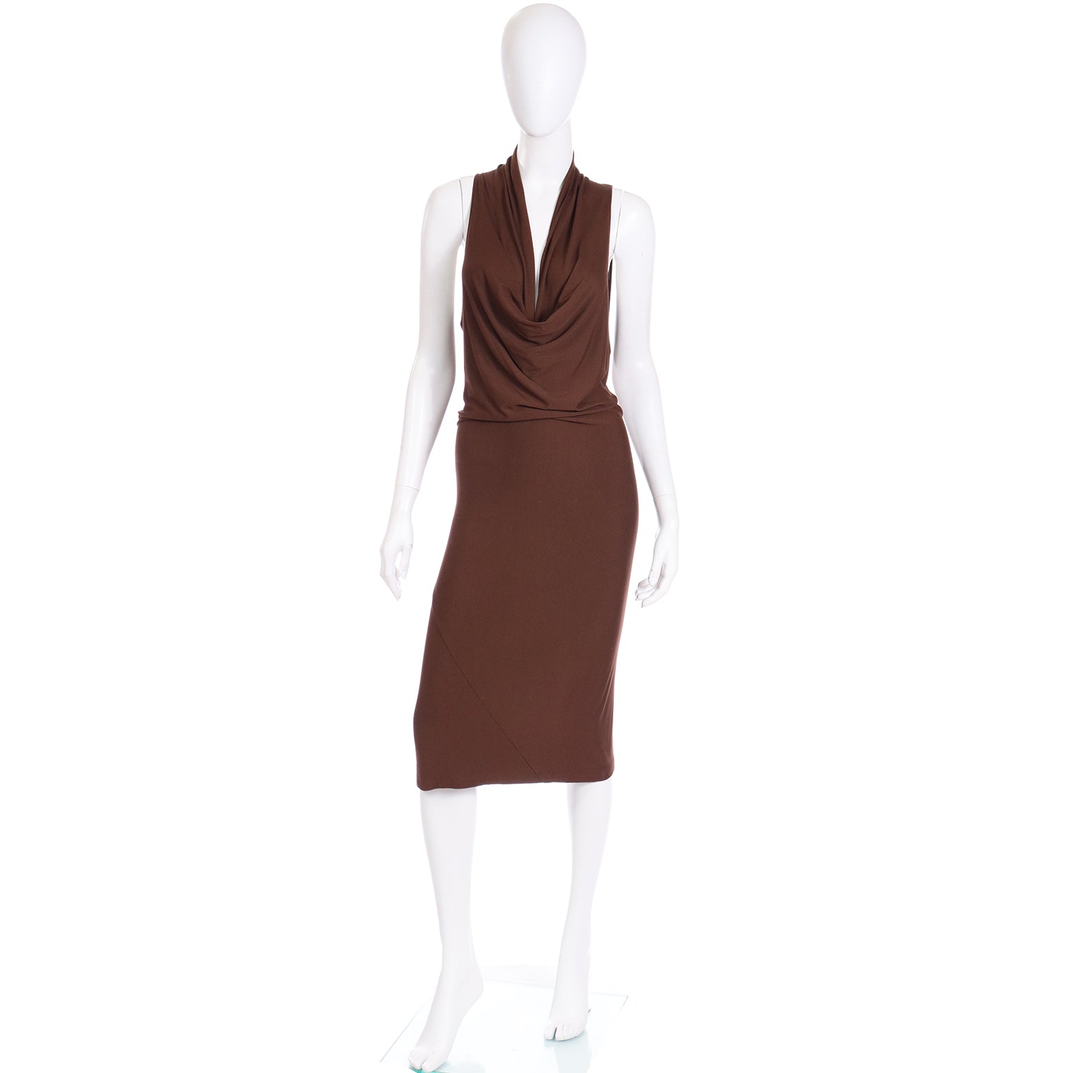 Donna Karan Brown Jersey Low Plunge Vintage Day or Evening Dress Modig Donna Karan Brown Jersey Low Plunge Vintage Day or Evening Dress Modig