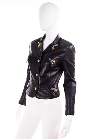 1990s Gianni Versace Medusa Lambskin Leather Black Jacket