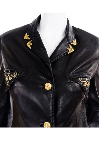 1990s Gianni Versace Lambskin Leather Black Moto Jacket Studs