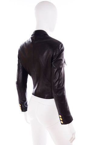 90s 1990s Gianni Versace Lambskin Leather Black Moto Jacket