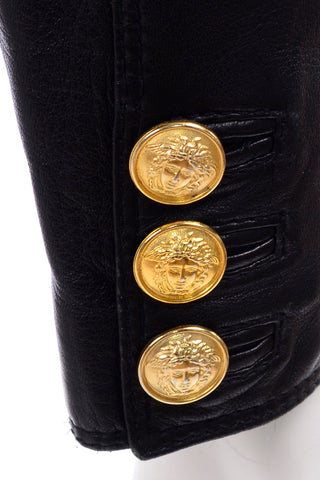 1990s Gianni Versace Lambskin Leather Black Moto Jacket Medusa buttons