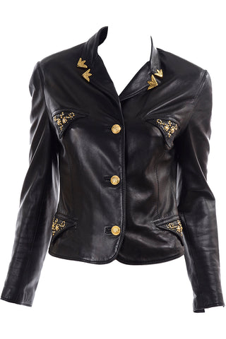 1990s Gianni Versace Lambskin Leather Black Moto Jacket