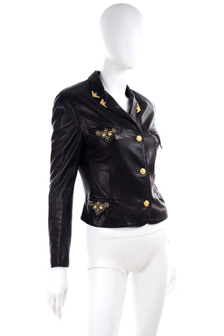1990s Gianni Versace Lambskin Leather Black Jacket