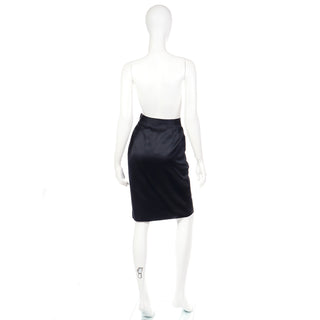 1990s Vintage Yves Saint Laurent Black Satin Evening Skirt Small