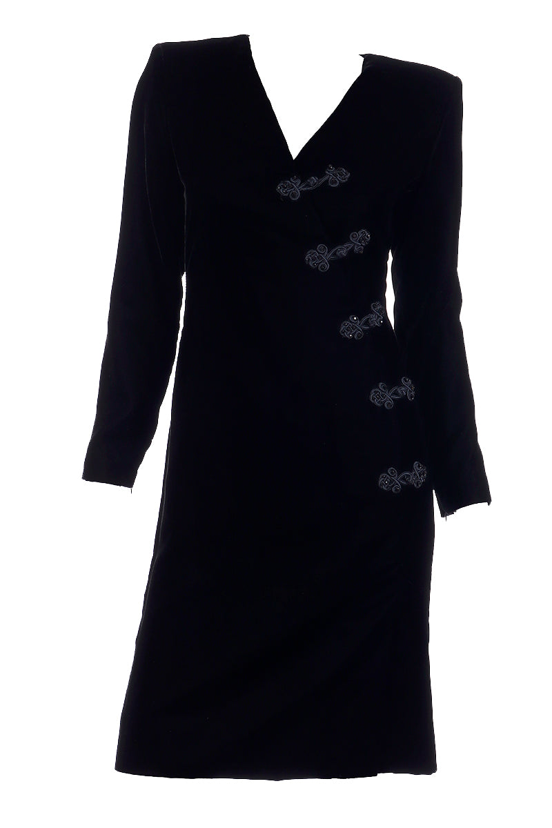 Yves Saint Laurent Black Velvet Vintage Dress w/ Frog Closures Modig Yves Saint Laurent Black Velvet Vintage Dress w/ Frog Closures Modig