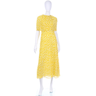 Vintage Chetta B Yellow Print 1990s Dress with Attached Scarf or wrap