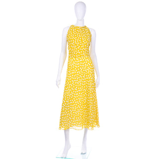 Vintage Chetta B Yellow Print 1990s Dress w Attached Scarf