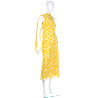 Vintage Chetta B Yellow Print Dress with Attached Scarf