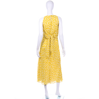 Vintage Chetta B Yellow Print 1990s Dress with Attached Scarf or sash