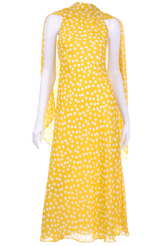 Vintage Chetta B Yellow Print 1990s Dress with Attached Scarf