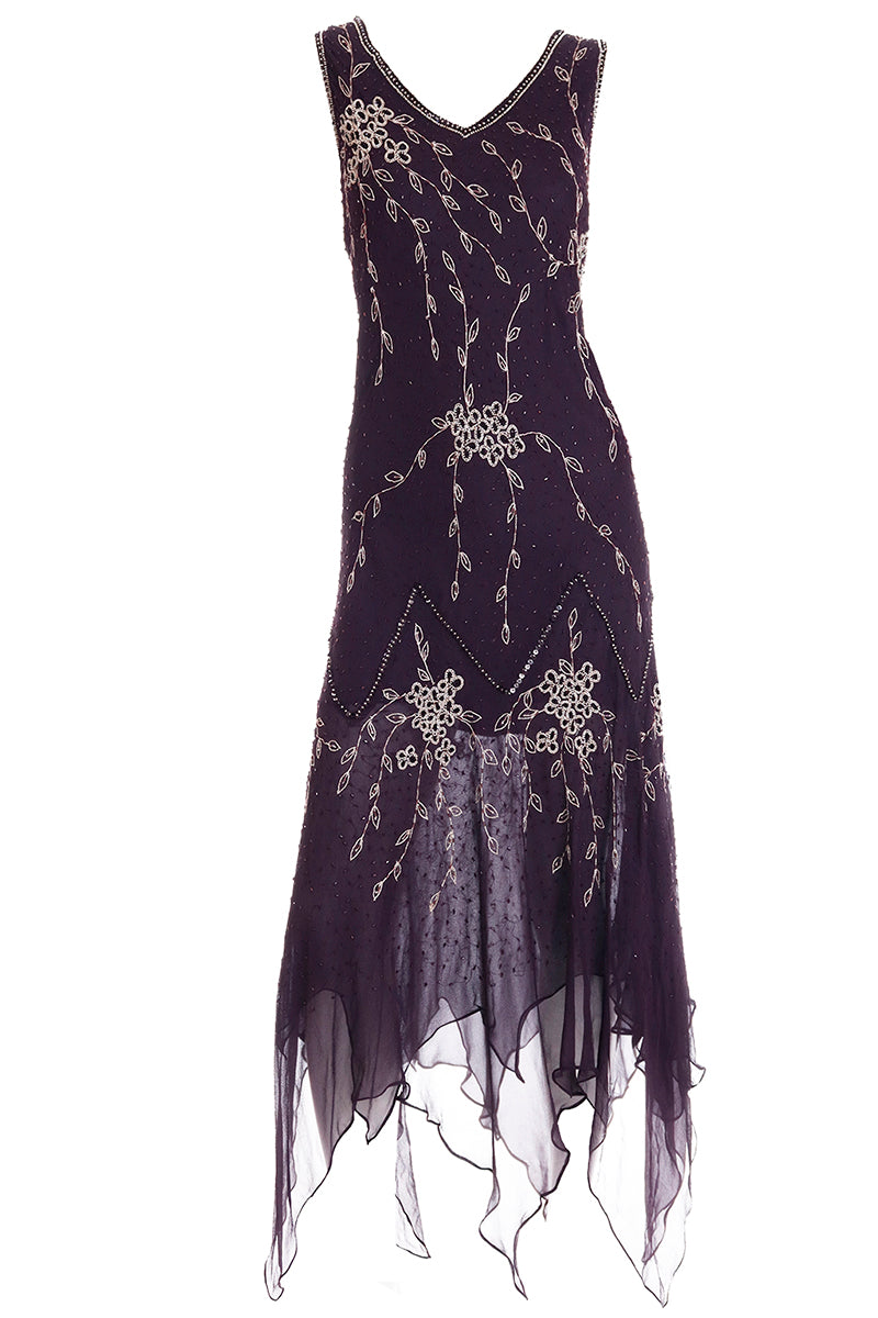 Vintage Purple Beaded Vintage Handkerchief Hem 90s Evening Dress Modig Vintage Purple Beaded Vintage Handkerchief Hem 90s Evening Dress Modig