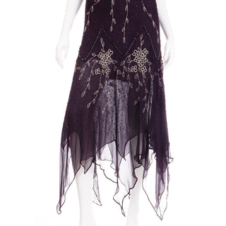1990s Purple Beaded Vintage Handkerchief Hem Evening Dress 1920s style