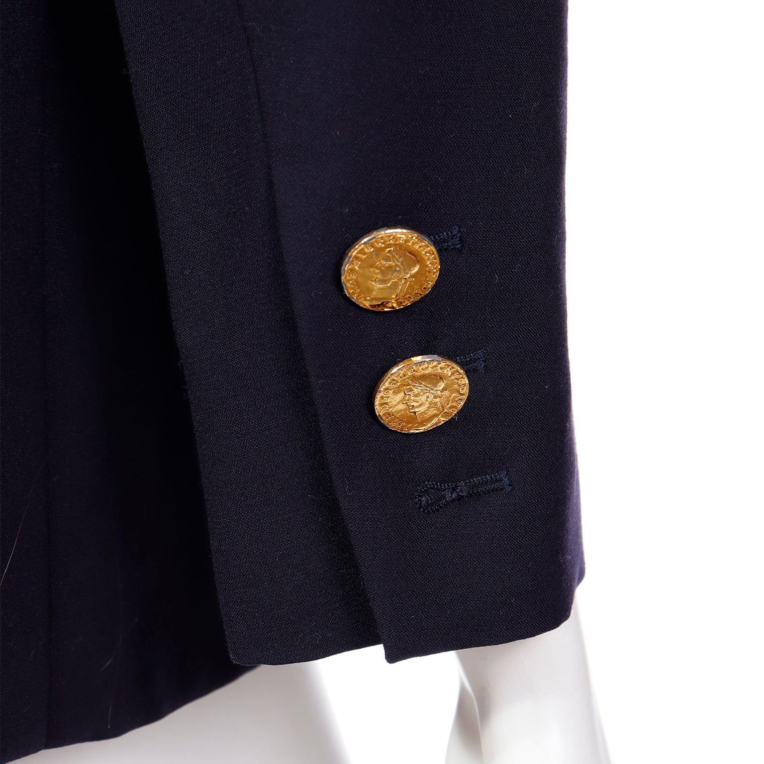 Yves Saint Laurent Navy Blue Wool Vintage Blazer Jacket W Coin Buttons