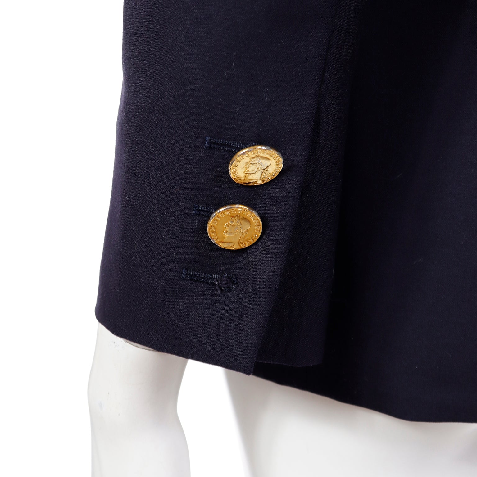 Yves Saint Laurent Navy Blue Wool Vintage Blazer Jacket W Coin Buttons