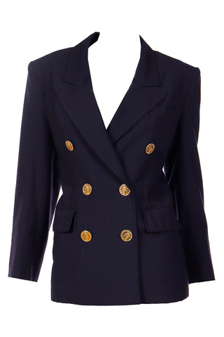1991 Yves Saint Laurent Navy Blue Wool Blazer Jacket With Coin Buttons