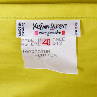 S/S 1991 Yves Saint Laurent Chartreuse Green Poplin Balloon Sleeve Top