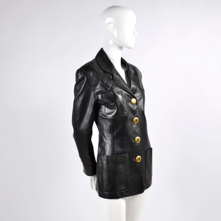 1992 Chanel Black Leather Blazer Long Jacket