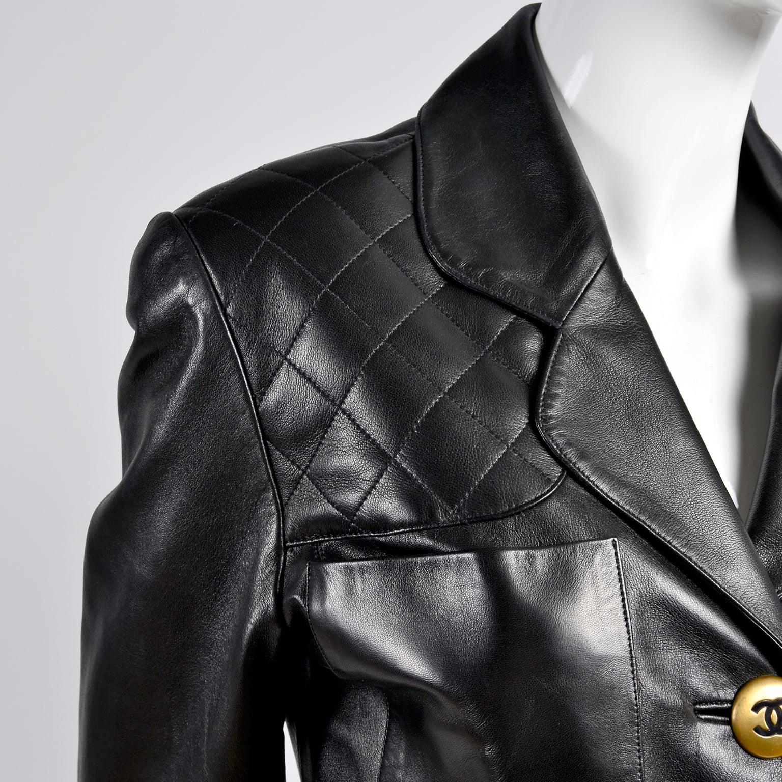 1990's Chanel Vintage Black Leather Jacket w/ Quilted Shoulder 38 6/8 –  Modig