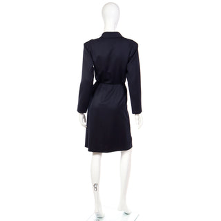 Documented 1992 Yves Saint Laurent Vintage YSL Navy Blue Dress w Gold Crystal Buttons Runway
