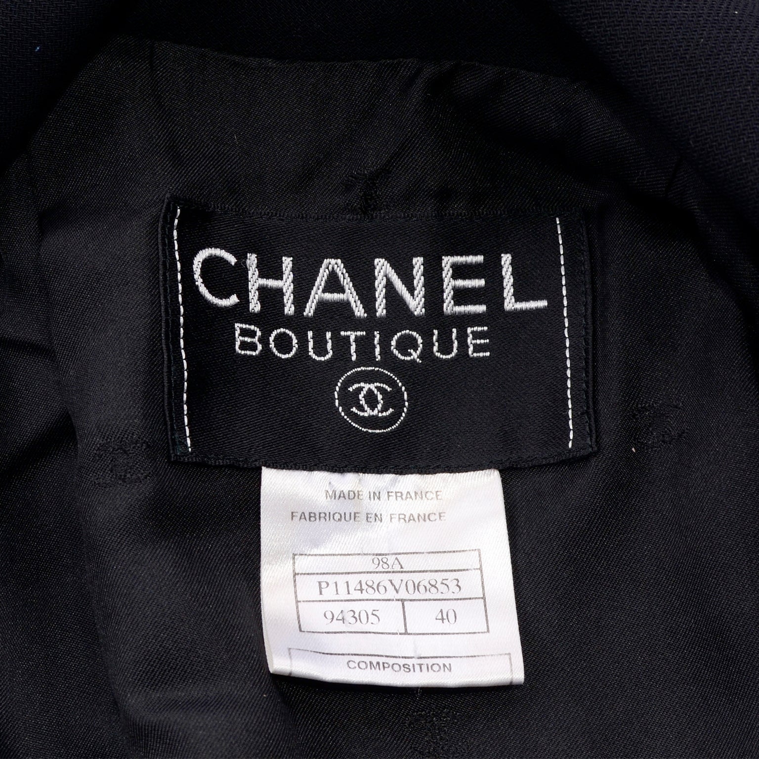 1998 Cruise Chanel Black Wool Jacket & Skirt Suit w/ Silk Lining 6/8