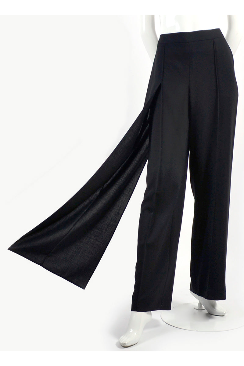 Nwt 1990's Chanel High Waisted Black Wool Pants w/ Flyaway Panel Sz 10