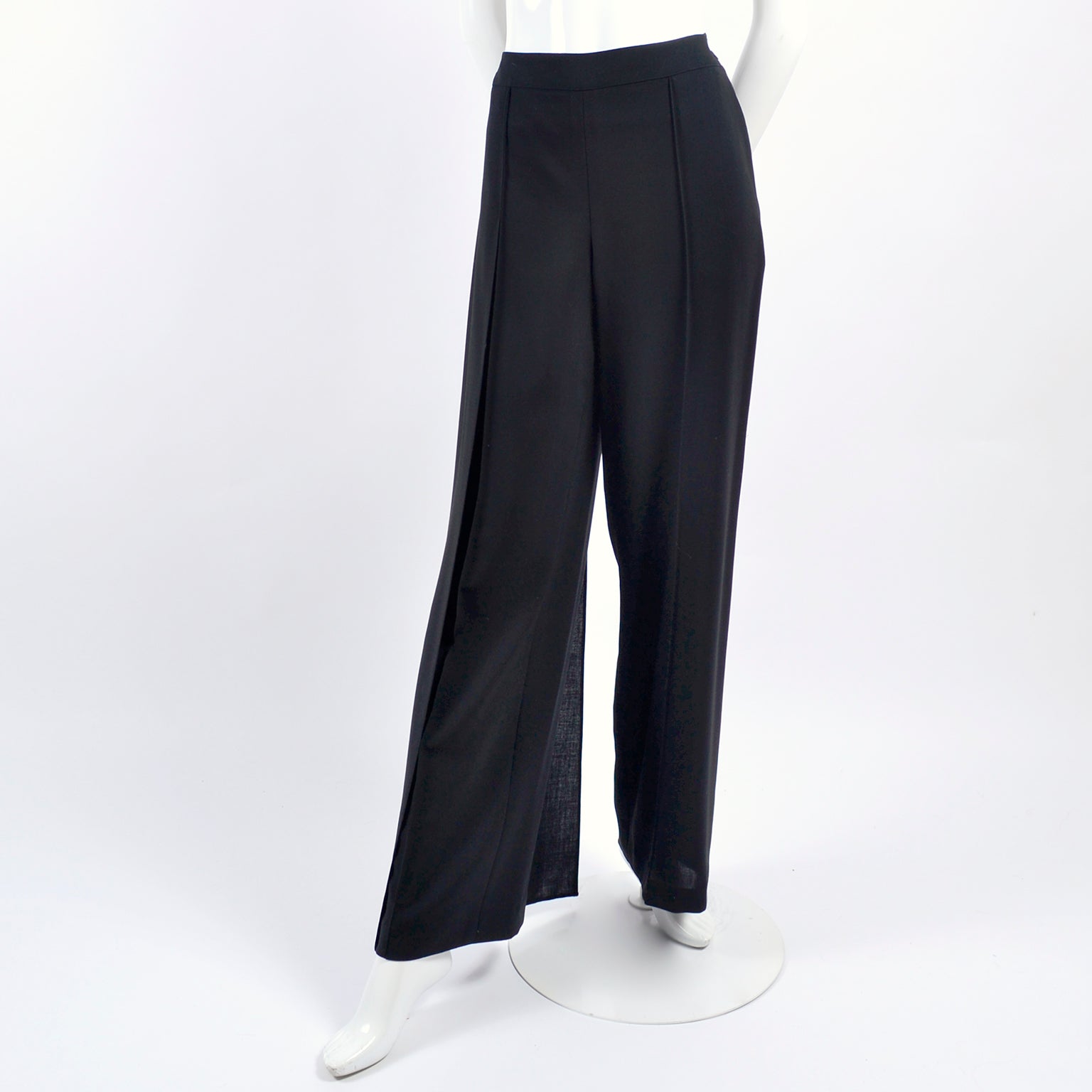 Vintage CHANEL Dark Grey Metallic Wool CC Buttons Trousers Wide Leg Pants  40 8