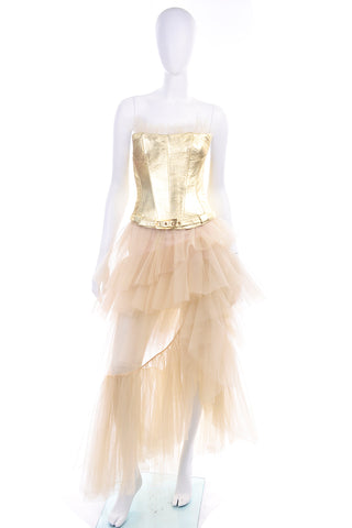 1990s Thierry Mugler Couture Gold Leather Corset Top & Tulle Skirt 2/4