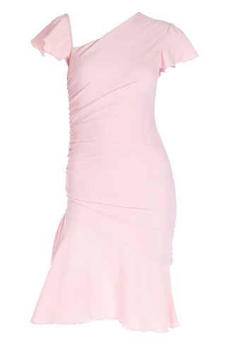 2000s Valentino Garavani Pink Silk Dress w Asymmetrical Neckline