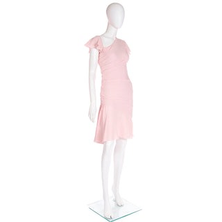 2000s Valentino Garavani Pink Silk Dress w Asymmetrical Neckline and drape