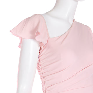 2000s Valentino Garavani Pink Silk Crepe Day or Evening Dress w Asymmetrical Neckline