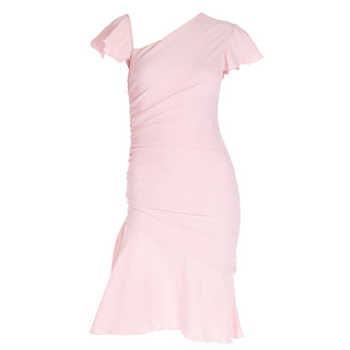 2000s Valentino Garavani Pink Silk Dress w Asymmetrical Neckline at Modig