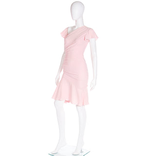 2000s Valentino Garavani Pink Silk Dress w Asymmetrical Neckline size S