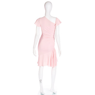 2000s Valentino Garavani Pink Silk Dress w Asymmetrical Neckline and drape