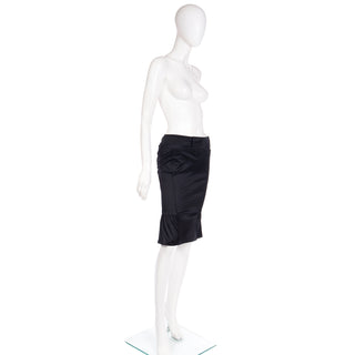 2000s Tom Ford for Gucci Black Cotton Pencil Skirt W Ruching below waist