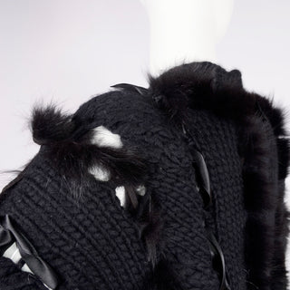 F/W 2002 Documented Tom Ford for Gucci black wool and fox fur open knit sweater jacket