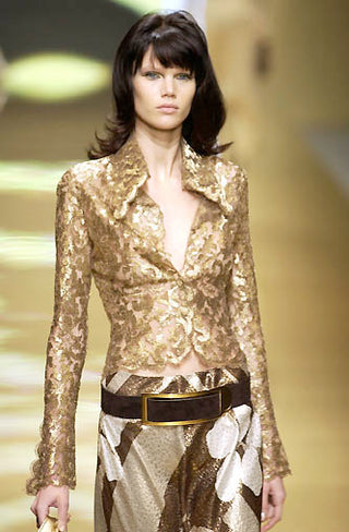 2002 Valentino Garavani Documented Gold Lace Blouse