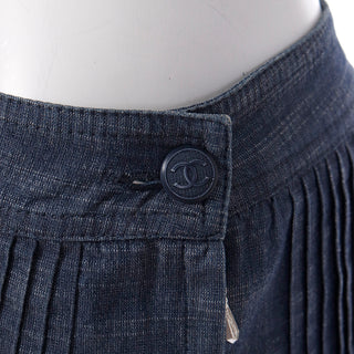 Spring 2003 Chanel Pants Vintage Denim Pleated Runway Trousers CC Button